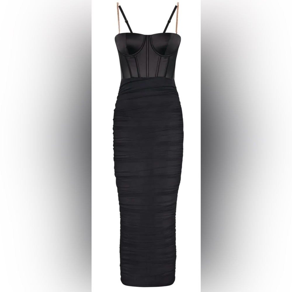 Meshki - Tiarne Satin And Mesh Corset Dress - Black - Size S